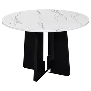 English Elm Round 43-Inch Faux Marble Dining Table for 4 — Mid-Century Modern Cafe Style, 350lb Capacity, Easy Assembly White+Black N752P245707K