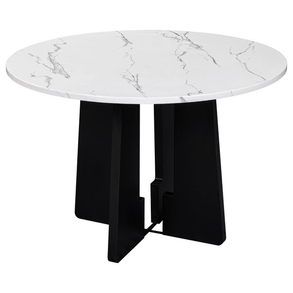 English Elm Round 43-Inch Faux Marble Dining Table for 4 — Mid-Century Modern Cafe Style, 350lb Capacity, Easy Assembly White+Black N752P245707K
