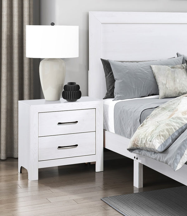 English Elm Modern White Finish Nightstand with 2 Drawers, Black Metal Hardware, 3D Paper Veneer Texture, 23.5x16x24" B011P146407