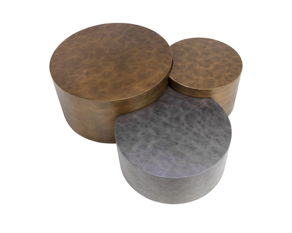 Sunpan Neo Coffee Tables Set of 3 – Staggered Heights, Unique Handcrafted Designs in Antique Brass & Nickel