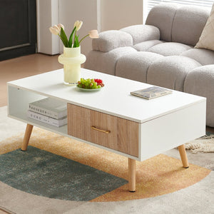 English Elm Rectangle Coffee Table With Solid Wood Legs, Modern Storage Solution For Stylish Living Rooms W1265P230633-GIGA