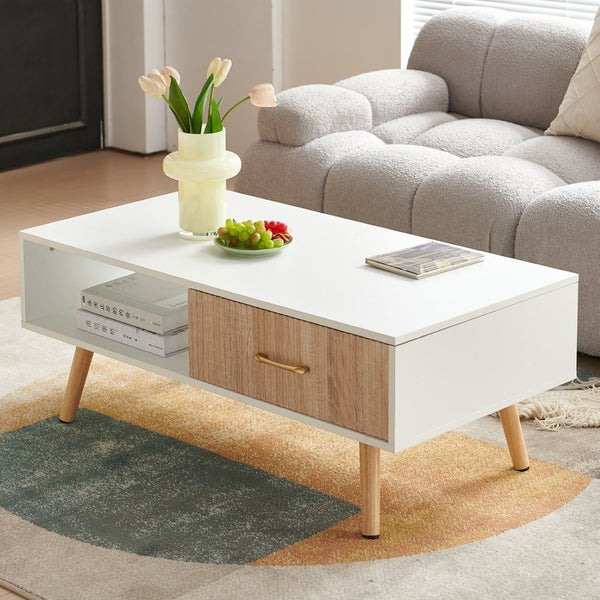 English Elm Rectangle Coffee Table With Solid Wood Legs, Modern Storage Solution For Stylish Living Rooms W1265P230633-GIGA