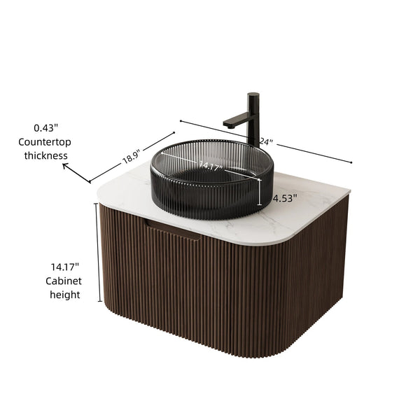English Elm Dina Floating Bathroom Vanity with Sintered Stone Top and Crystal Glass Basin Black,Carrara White,Walnut W2615S00422