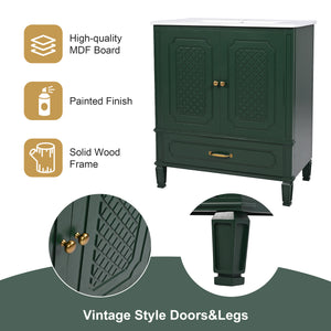 English Elm Christopher Knight Home® - 60" Bathroom Vanity Double Sink Freestanding Set with Ceramic Tops, Ample Adjustable Storage Green N759S313313F