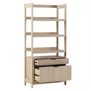 Holmes Modern Wide Bookcase with Two Reeded Drawers Coastal Oak WEHOL41OS3CO0 Walker Edison