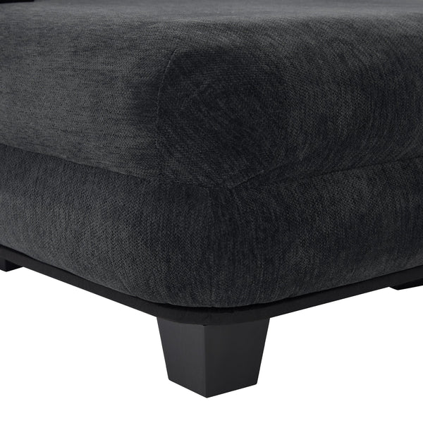 English Elm Oversized Chenille Chaise Lounge Deep Seat Sculptural Armrests Modern Living Room Retreat Black N763P326441B