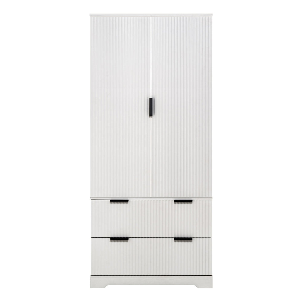 English Elm 72" Modern Fluted Pantry Cabinet with 2 Large Silent Drawers, 8-Door Spice Rack & Adjustable Shelf Organizer White W2917P294993