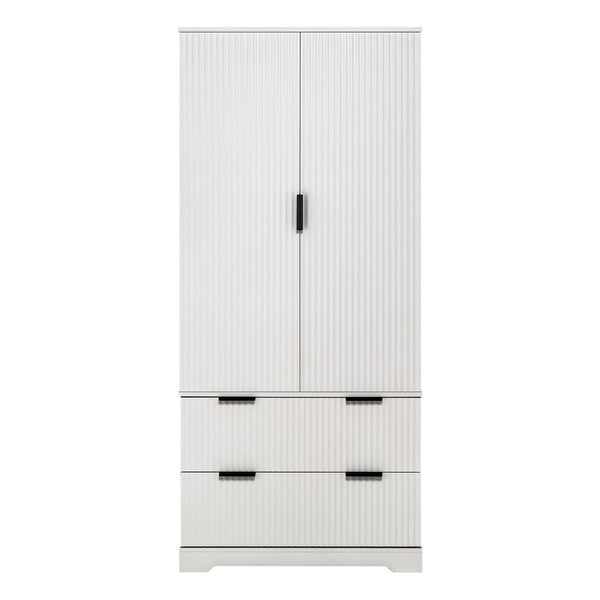 English Elm 72" Modern Fluted Pantry Cabinet with 2 Large Silent Drawers, 8-Door Spice Rack & Adjustable Shelf Organizer White W2917P294993