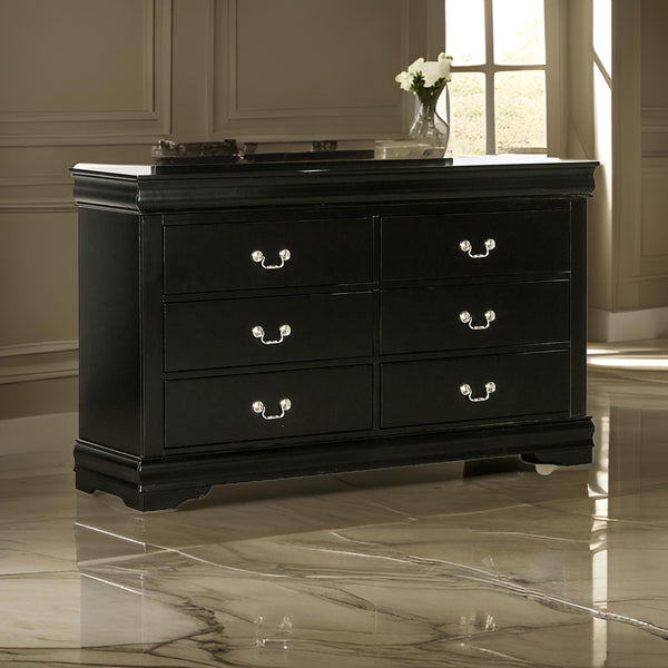 English Elm Ryla Matte Black Solid Wood 6 Drawer Dresser with Nickel Handles for Bedroom B056P416909