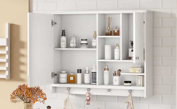 English Elm 36 Inch Wall Mounted Medicine Cabinet with HD Mirror, Adjustable Shelves, Towel Hooks, Modern Style White N710P254924K