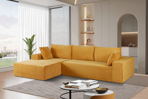 English Elm Cozyform Convertible Sectional Sofa In Ginger Yellow Corduroy - No Assembly, Modern Comfort For All B2735P359713
