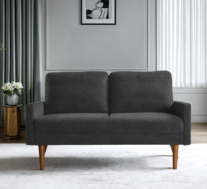 English Elm Velvet Upholstered Two Seat Loveseat with Tapered Wood Legs Mid Century European Style Black B2735P291958