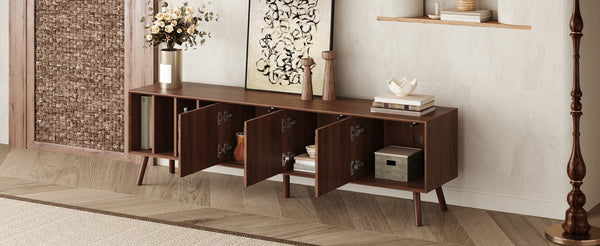 English Elm 68" Mid-century Walnut Media Console with Open Shelves and Soft-close Cabinet Storage N710P446195P