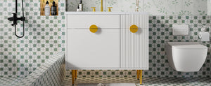 English Elm 36" Modern Bathroom Vanity with Resin Basin Sink, Soft-Closing Doors, Drop-Down Cabinet & Storage Elegance N710P265934K