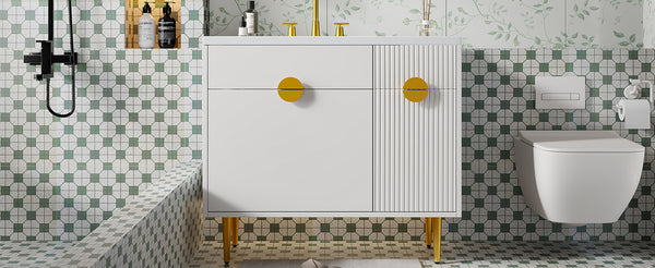 English Elm 36" Modern Bathroom Vanity with Resin Basin Sink, Soft-Closing Doors, Drop-Down Cabinet & Storage Elegance N710P265934K