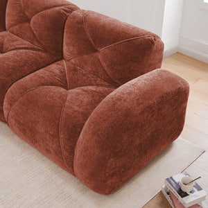 English Elm 110''boneless Velvet Sectional Sofa Modular Cloud Seating with Tufted Cushions for Living Rooms Red+Brown W714S01607