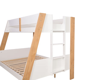 English Elm Contemporary Twin Over Full Bunk Bed With Safety Rails & Ladder - Natural White Finish For Kids' Rooms B2741S00690