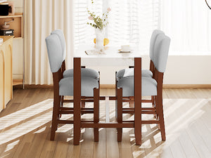 English Elm 5-Piece Counter Height Dining Set with Faux Marble Top and Upholstered Seats, Mid-Century Pub Charm White+gray N752S000086E