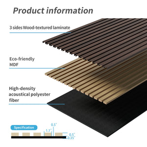 English Elm Wood Slat Acoustic Wall Panels Set of 4 Fluted Mdf for Living Room or Studio Walnut W347P317959