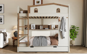 English Elm Twin Triple Metal Bunk Bed Matte Powder Coated Frame with Full Safety Guardrails W1580S00425