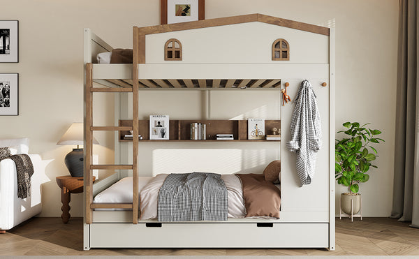 English Elm Twin Triple Metal Bunk Bed Matte Powder Coated Frame with Full Safety Guardrails W1580S00425