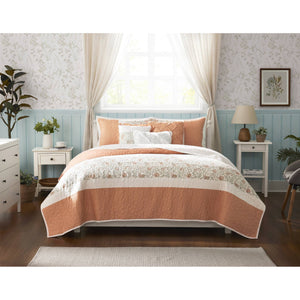JLA Home Madison Park - 6 Cotton Percale Quilt Set with Lace Taping, Reversible Paisley Design, OEKO‑TEX, Breathable Comfort Coral MP13-2800