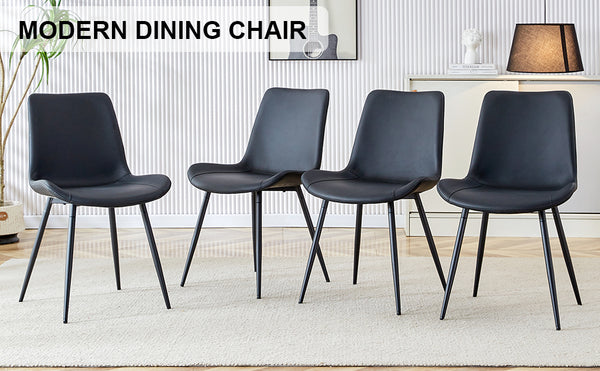 English Elm Black Faux Leather Dining Chairs Set of 4 with Curved Seats and Slim Metal Legs W1151P408848