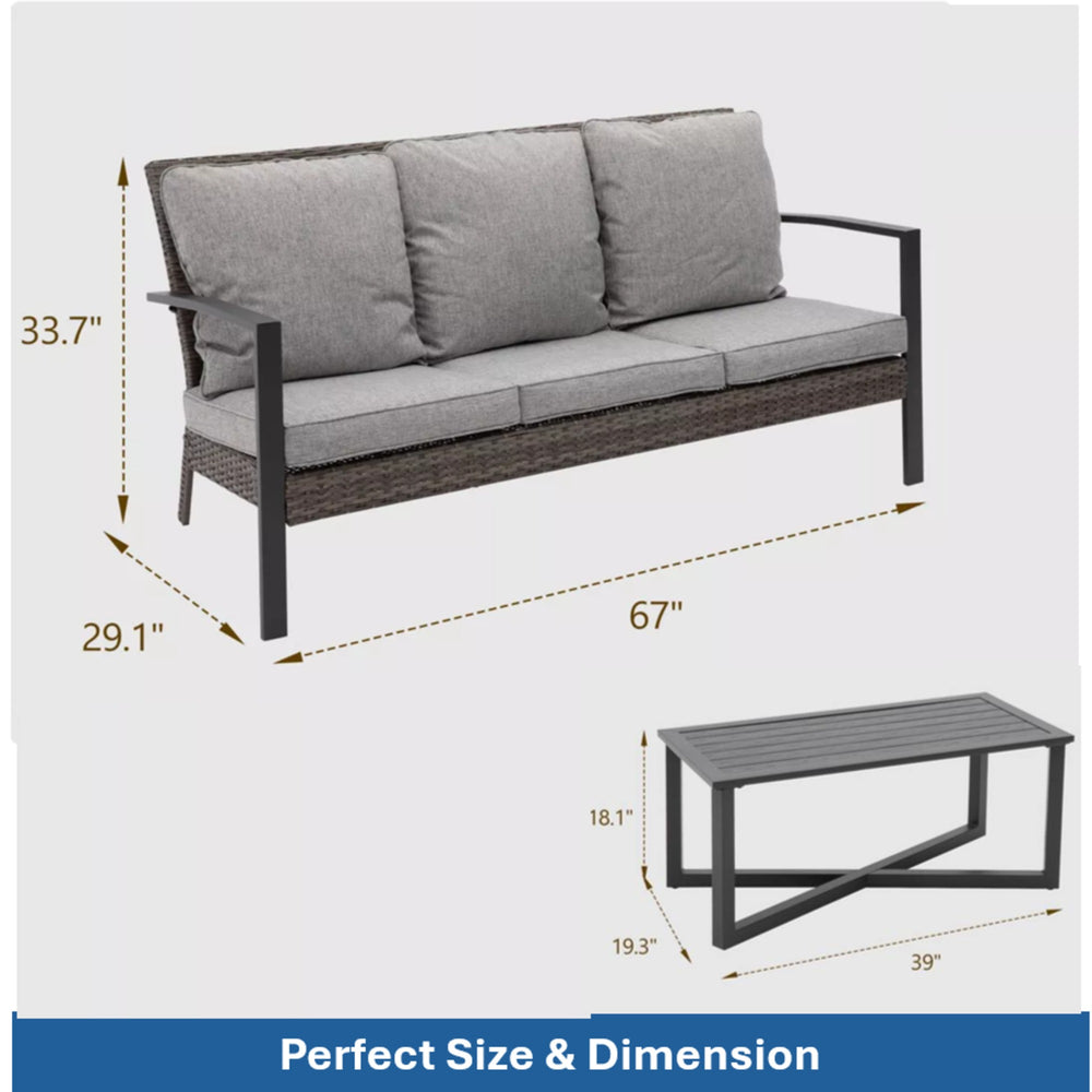 English Elm 2-piece Pe Rattan Outdoor Sofa Set with Steel Frame and Patio Coffee Table Gray B082P455166