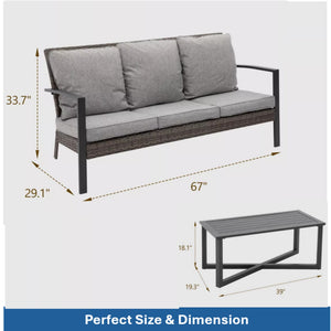English Elm 2-piece Pe Rattan Outdoor Sofa Set with Steel Frame and Patio Coffee Table Gray B082P455166