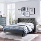 Christopher Knight Home® - Noble House - Roz Fully-Upholstered Traditional Queen-Sized Bedframe, Charcoal Gray