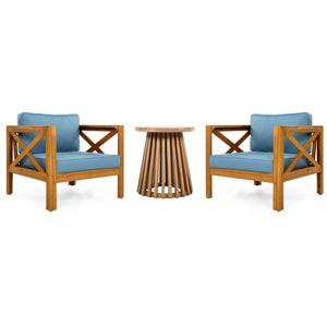 English Elm Christopher Knight Home® - Patio Conversation Set - Stylish Acacia Wood Chairs With Cushions & Teak Side Table For Outdoor Bliss N770P264304T_N770P313252L