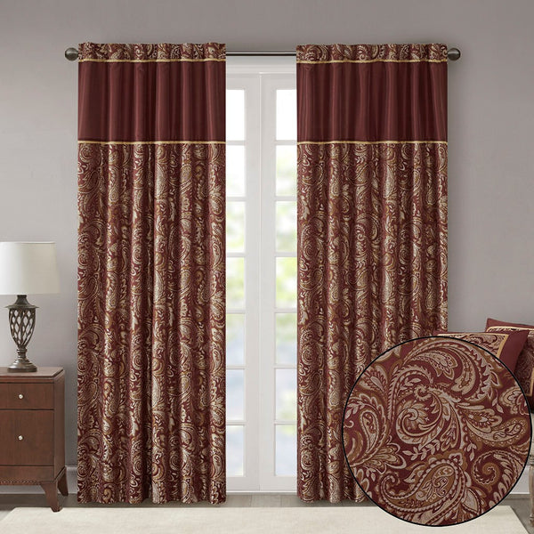 English Elm Jacquard Madison Park Aubrey Window Curtain Pair with Paisley Jacquard, Faux Silk Piping, OEKO-TEX Certified Elegance Burgundy 3.05 L x 10.24 W x 10.24 H B03598094