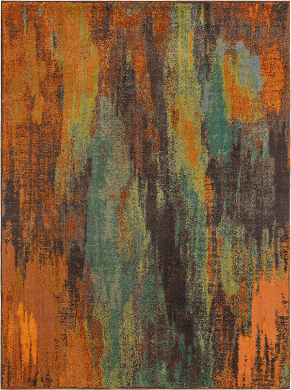 Unique Loom Jardin Lilly Machine Made Abstract Rug Multi, Beige/Brown/Gold/Light Blue/Orange 9' 0" x 12' 2"