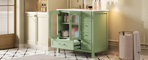 English Elm 36" Green Bathroom Vanity with Waffle Texture Doors, 4 Drawers, Glass Panels, Soft-Closing, Modern Storage N710P280025C