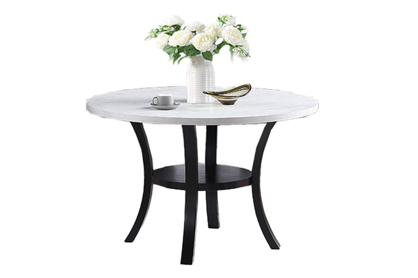 English Elm Modern Round Dining Table with White Top & Black Curved Legs, Lower Shelf, Seats 4, 48"Ø Stylish Contemporary Design B011P334823