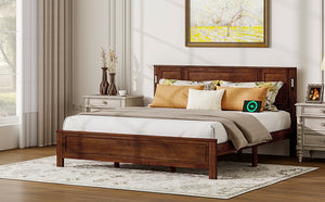 English Elm King Pine Wood Platform Bed with Led Lighting Usb Charging Tall Panel Headboard Walnut W504S00275