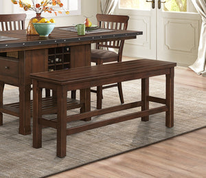 English Elm Dark Burnished Brown Counter Height Bench 64" Seat, Transitional Wooden Dining Bench with Storage Accent B011P191864