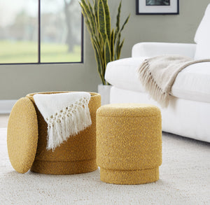 English Elm Ottoman Set Nesting Storage Cubes Upholstered in Rich Fabric for Modern Living Spaces Yellow B202P471504