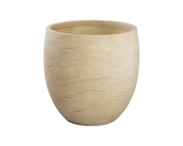 Sunpan ASTER PLANTER - LARGE ROUND - Elegant Travertine Look, Durable GFRC for Indoors & Outdoors, Low Maintenance 111374