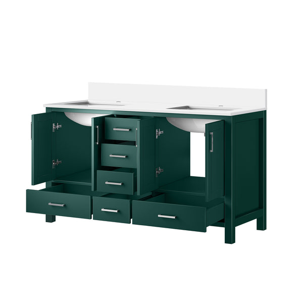 English Elm Green Double Bath Vanity 60in W x 22in D with Cultured Marble Top, Solid Wood, Soft-Close Drawers B2731P259095