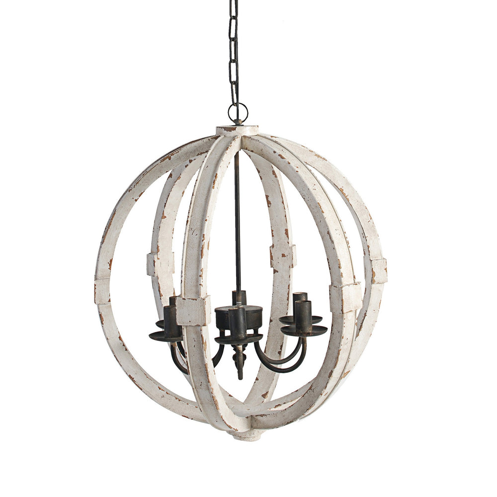 English Elm 22 Inch Six Light Carved Pine Wood Candelabra Chandelier Distressed White Farmhouse B056P416815