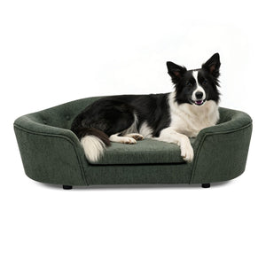 English Elm Oversized Oval Dog Sofa with Tufted Linen Backrest for Large Breed Lounging Comfort Olive Green W487P415303
