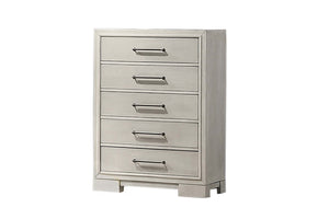 English Elm Modern Farmhouse Four Drawer Chest Antique White Squared Legs Silver Hardware Bedroom B011P448742