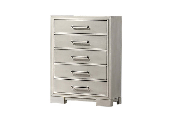 English Elm Modern Farmhouse Four Drawer Chest Antique White Squared Legs Silver Hardware Bedroom B011P448742