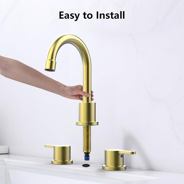 English Elm Widespread 2-Handle Bathroom Faucet 8" Centerset High-Arch Gooseneck 360° Swivel Water-Saving Brushed Gold T3177P351696
