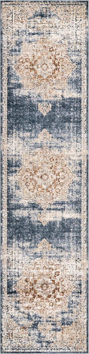 Unique Loom Chateau Roosevelt Machine Made Border Rug Dark Blue, Beige/Brown/Ivory 2' 7" x 10' 0"