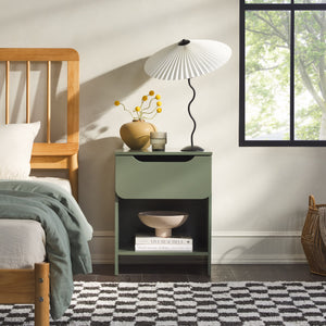 Domm Modern Scandinavian Nightstand with Open Cubby, Sleek Design & Quick 30-Minute Assembly