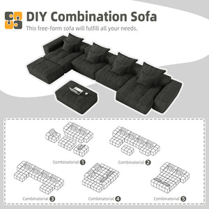 English Elm Modern Oversized Modular Sectional Sofa - Plush Chenille, 8 Pillows, No Assembly, Stylish Comfort! W1885S00070