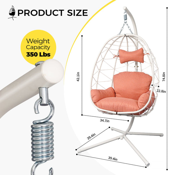 English Elm Hanging Egg Swing Chair Pe Wicker Stand Included Ergonomic Cradle for Patio or Bedroom T5880P497560