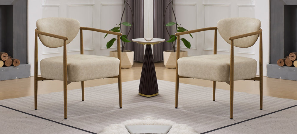 English Elm Beige Woven Fabric Dining Chair Set of Two with Wood Grain Iron Frame for Any Room W3149S00003